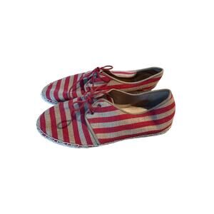Eileen Fisher Canvas Oxford Lace Up Striped Espadrilles Size 7